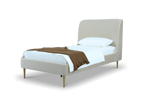 Manhattan Comfort Heather Mid-Century Modern Velvet Upholstered Twin Bed in Cream and Gold