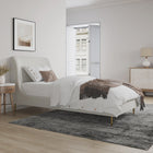 Manhattan Comfort Heather Mid-Century Modern Velvet Upholstered Twin Bed in Cream and Gold