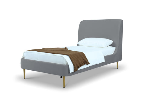 Manhattan Comfort Heather Mid-Century Modern Velvet Upholstered Twin Bed in Gray and Gold