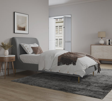 Manhattan Comfort Heather Mid-Century Modern Velvet Upholstered Twin Bed in Gray and Gold