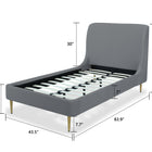 Manhattan Comfort Heather Mid-Century Modern Velvet Upholstered Twin Bed in Gray and Gold