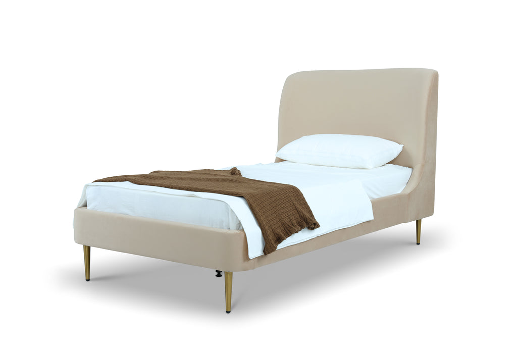 Manhattan Comfort Heather Mid-Century Modern Velvet Upholstered Twin Bed in Gold and Tan