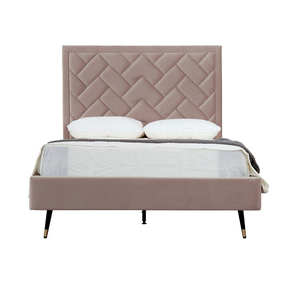 Manhattan Comfort Crosby Modern Velvet Upholstered Full Bed in Blush