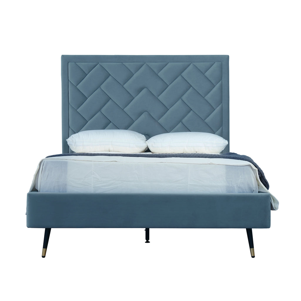 Manhattan Comfort Crosby Modern Velvet Upholstered Full Bed in Blue