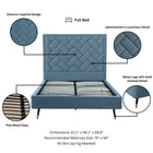 Manhattan Comfort Crosby Modern Velvet Upholstered Full Bed in Blue