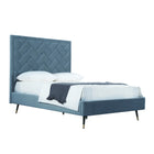 Manhattan Comfort Crosby Modern Velvet Upholstered Full Bed in Blue