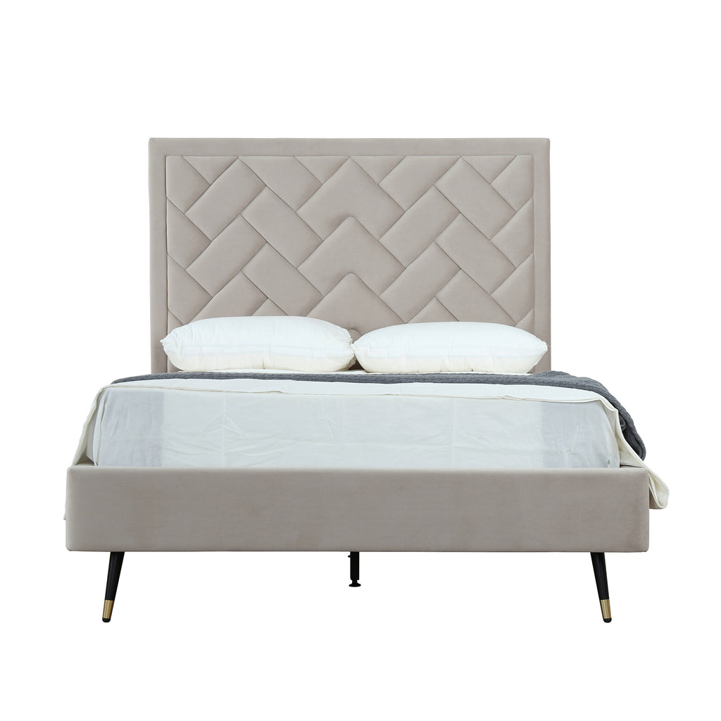 Manhattan Comfort Crosby Modern Velvet Upholstered Full Bed in Greige