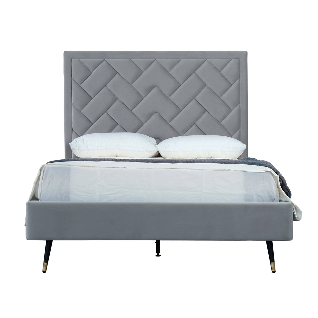 Manhattan Comfort Crosby Modern Velvet Upholstered Full Bed in Gray