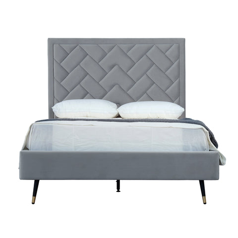Manhattan Comfort Crosby Modern Velvet Upholstered Full Bed in Gray