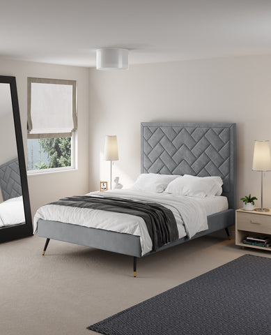 Manhattan Comfort Crosby Modern Velvet Upholstered Full Bed in Gray