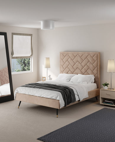 Manhattan Comfort Crosby Modern Velvet Upholstered Full Bed in Nude
