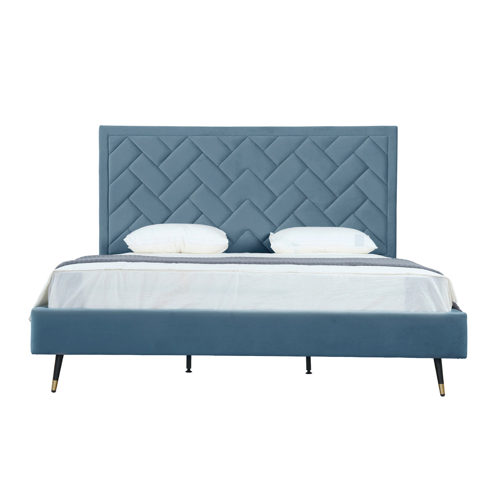 Manhattan Comfort Crosby Modern Velvet Upholstered King Bed in Blue