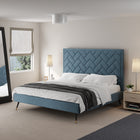 Manhattan Comfort Crosby Modern Velvet Upholstered King Bed in Blue