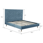 Manhattan Comfort Crosby Modern Velvet Upholstered King Bed in Blue