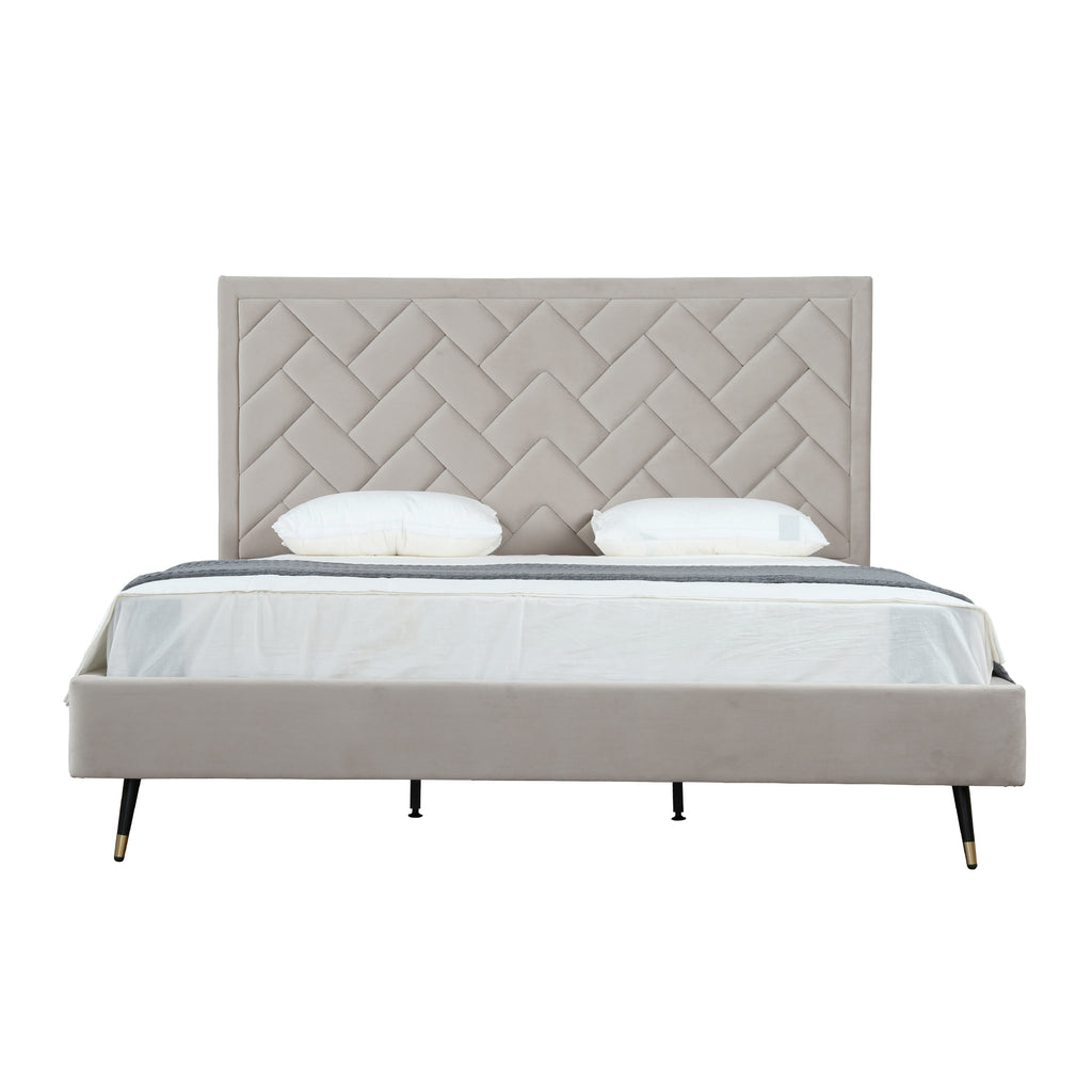 Manhattan Comfort Crosby Modern Velvet Upholstered King Bed in Greige