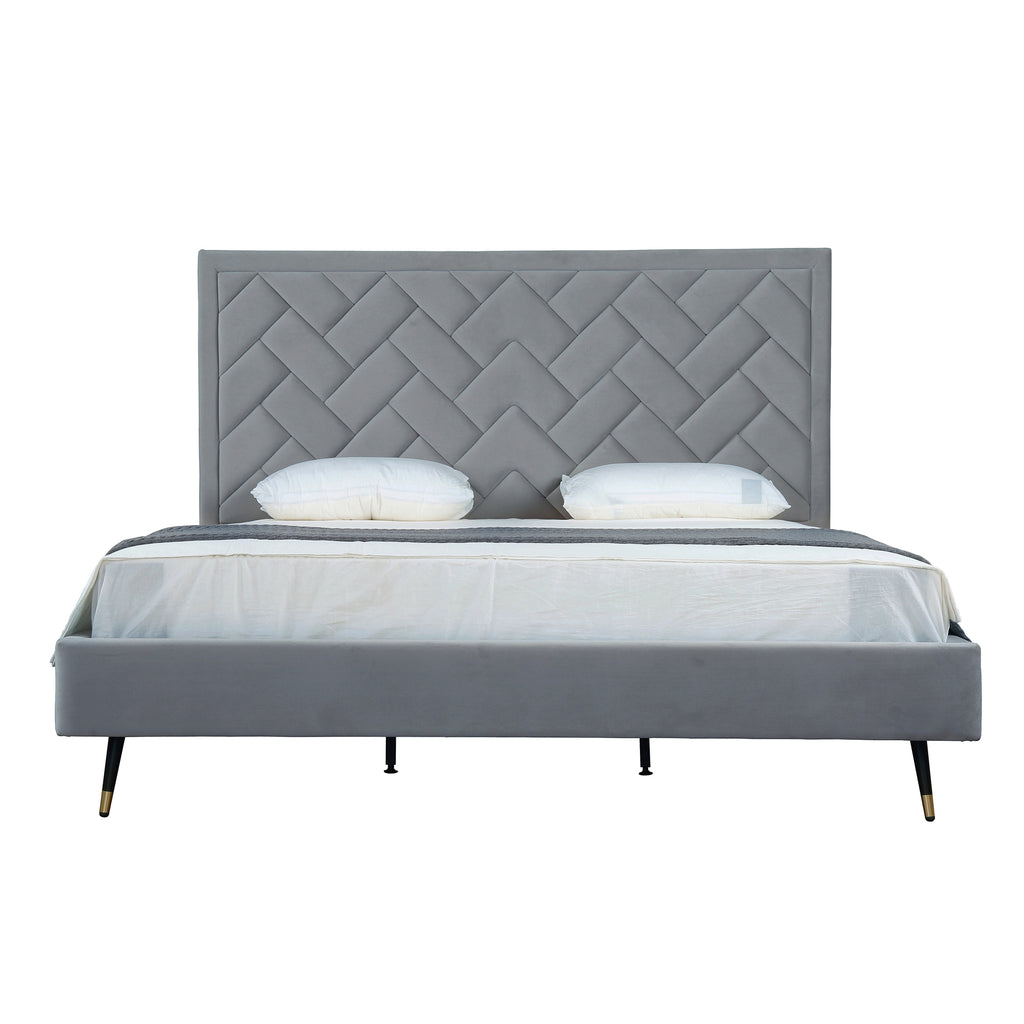 Manhattan Comfort Crosby Modern Velvet Upholstered King Bed in Gray