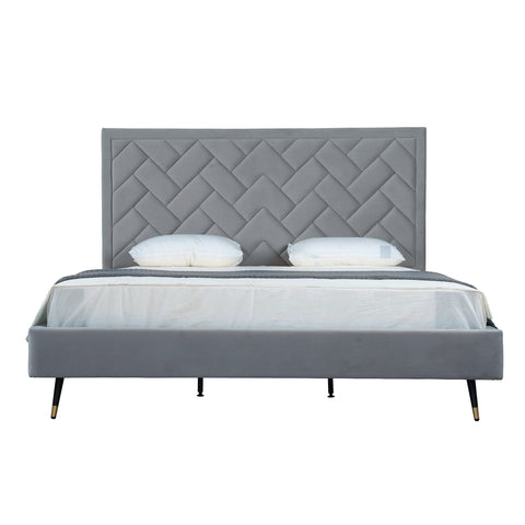 Manhattan Comfort Crosby Modern Velvet Upholstered King Bed in Gray