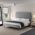 Manhattan Comfort Crosby Modern Velvet Upholstered King Bed in Gray