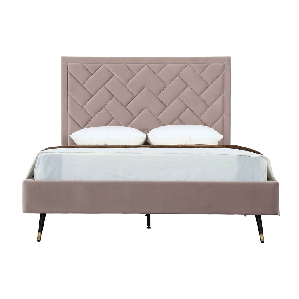 Manhattan Comfort Crosby Modern Velvet Upholstered Queen Bed in Blush