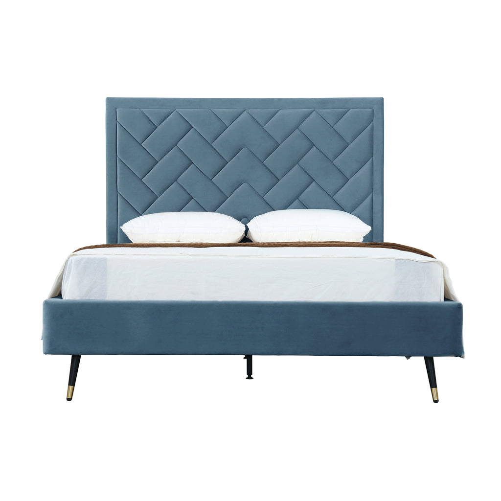 Manhattan Comfort Crosby Modern Velvet Upholstered Queen Bed in Blue