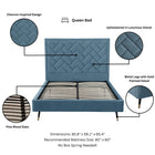 Manhattan Comfort Crosby Modern Velvet Upholstered Queen Bed in Blue
