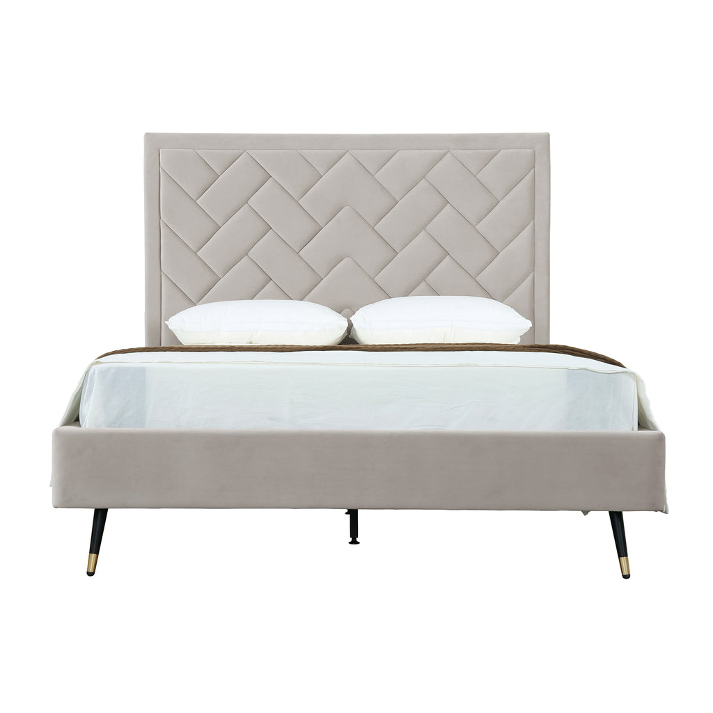 Manhattan Comfort Crosby Modern Velvet Upholstered Queen Bed in Greige