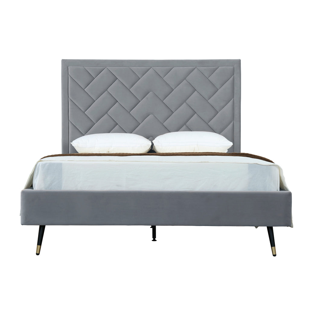 Manhattan Comfort Crosby Modern Velvet Upholstered Queen Bed in Gray