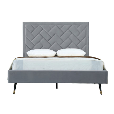 Manhattan Comfort Crosby Modern Velvet Upholstered Queen Bed in Gray