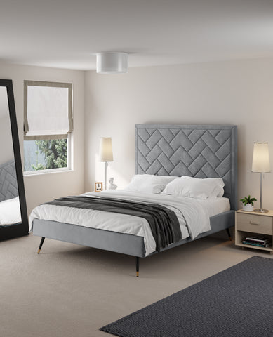 Manhattan Comfort Crosby Modern Velvet Upholstered Queen Bed in Gray