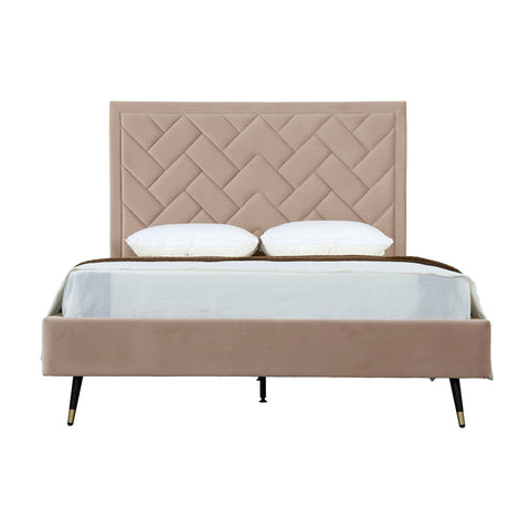 Manhattan Comfort Crosby Modern Velvet Upholstered Queen Bed in Nude