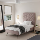 Manhattan Comfort Crosby Modern Velvet Upholstered Twin Bed in Blush