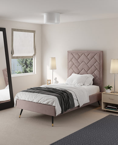 Manhattan Comfort Crosby Modern Velvet Upholstered Twin Bed in Blush