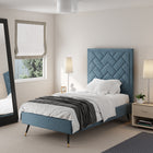 Manhattan Comfort Crosby Modern Velvet Upholstered Twin Bed in Blue