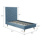 Manhattan Comfort Crosby Modern Velvet Upholstered Twin Bed in Blue