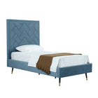 Manhattan Comfort Crosby Modern Velvet Upholstered Twin Bed in Blue