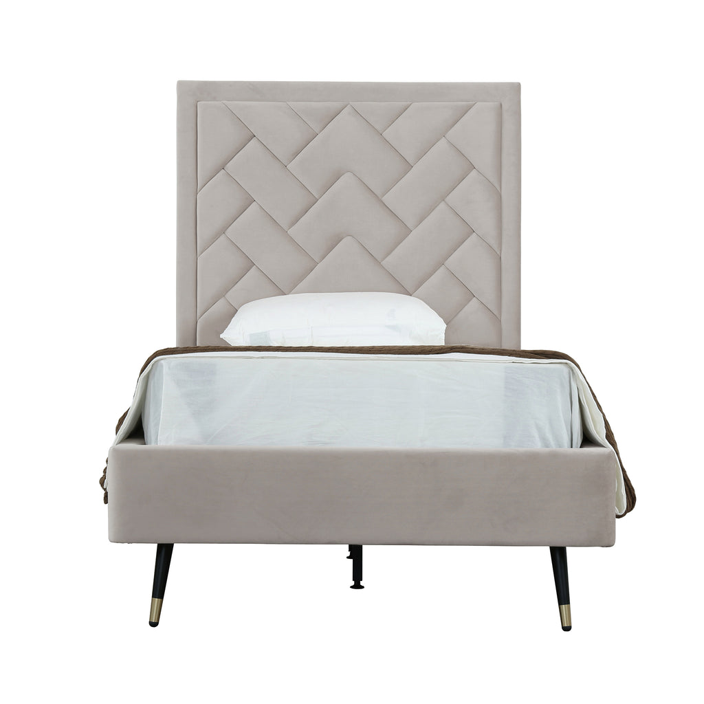 Manhattan Comfort Crosby Modern Velvet Upholstered Twin Bed in Greige