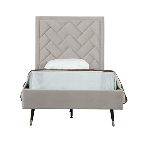 Manhattan Comfort Crosby Modern Velvet Upholstered Twin Bed in Greige