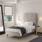 Manhattan Comfort Crosby Modern Velvet Upholstered Twin Bed in Greige