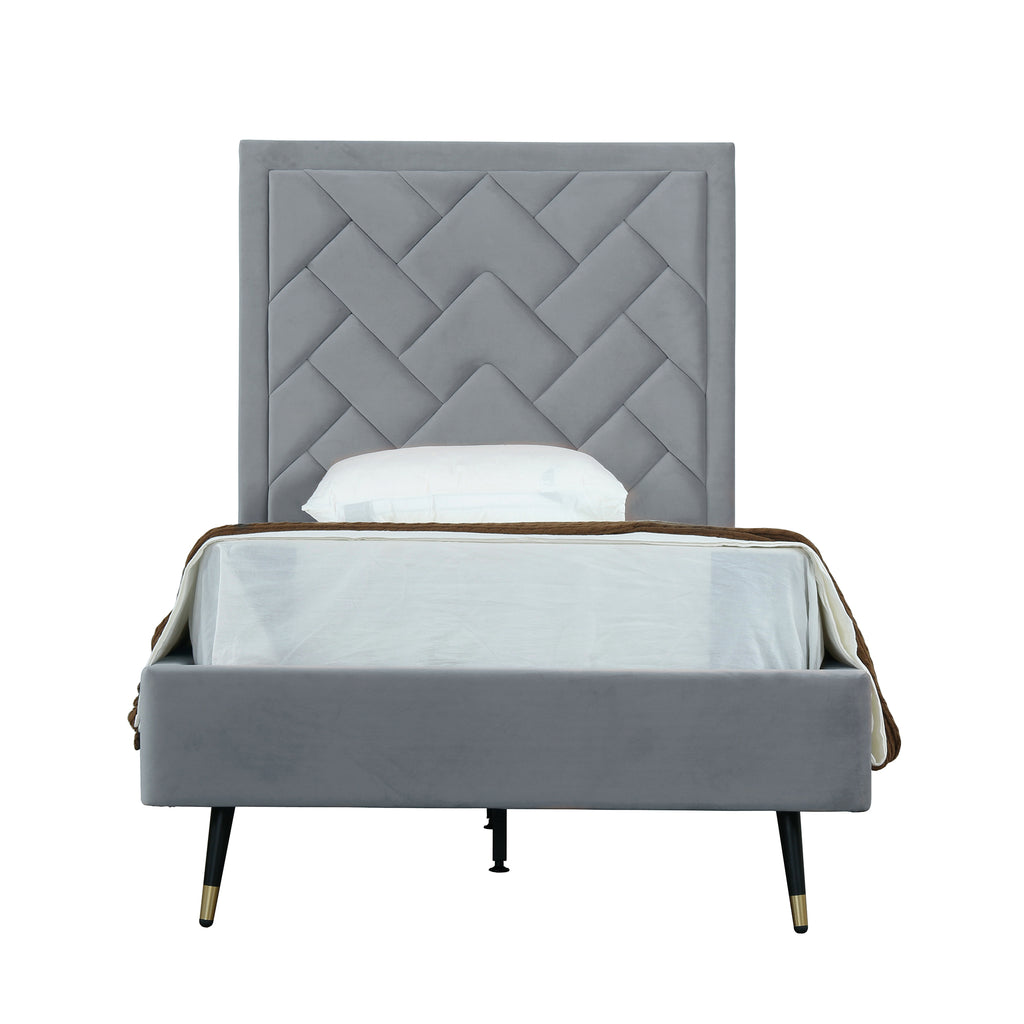 Manhattan Comfort Crosby Modern Velvet Upholstered Twin Bed in Gray