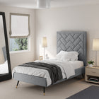 Manhattan Comfort Crosby Modern Velvet Upholstered Twin Bed in Gray
