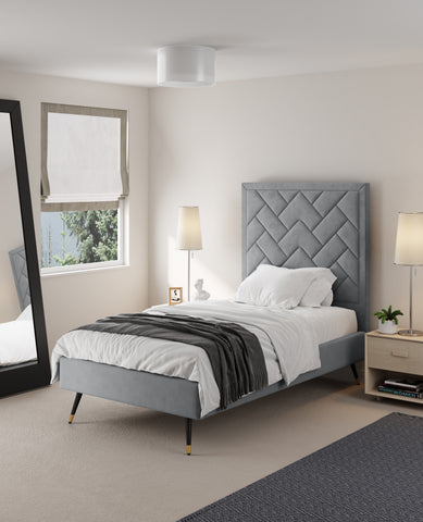 Manhattan Comfort Crosby Modern Velvet Upholstered Twin Bed in Gray