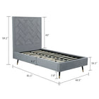 Manhattan Comfort Crosby Modern Velvet Upholstered Twin Bed in Gray