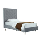 Manhattan Comfort Crosby Modern Velvet Upholstered Twin Bed in Gray