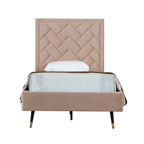 Manhattan Comfort Crosby Modern Velvet Upholstered Twin Bed in Nude