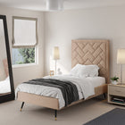 Manhattan Comfort Crosby Modern Velvet Upholstered Twin Bed in Nude