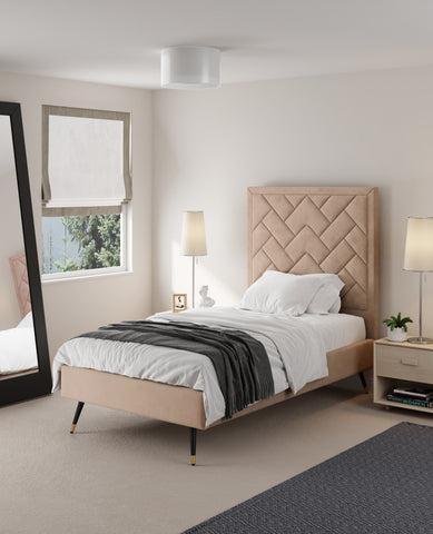 Manhattan Comfort Crosby Modern Velvet Upholstered Twin Bed in Nude