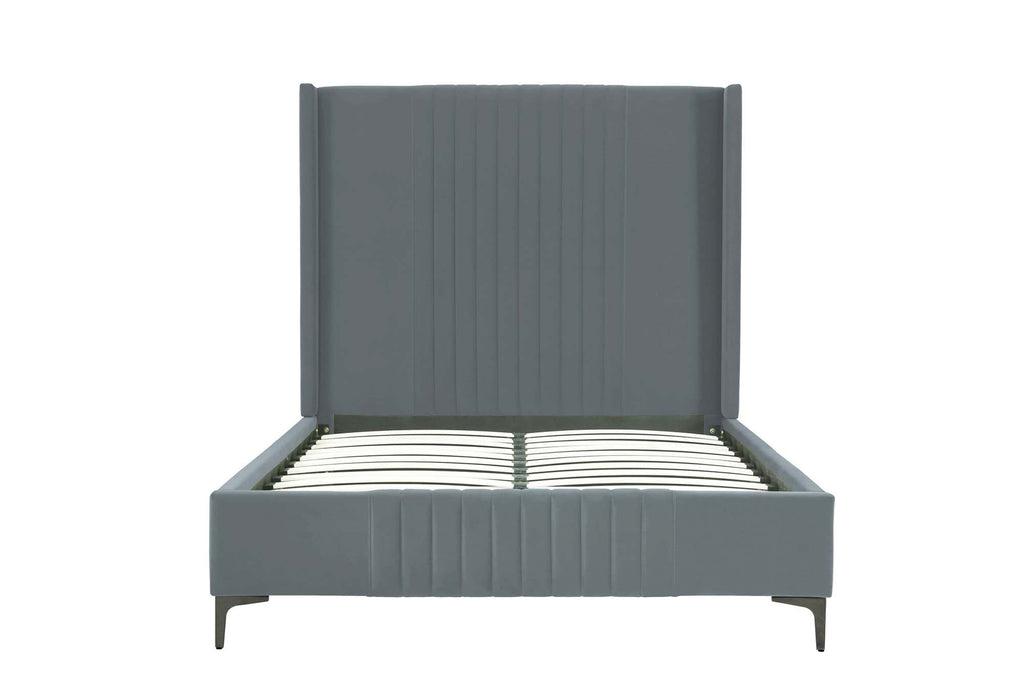 Manhattan Comfort Promenade Mid-Century Modern Velvet Upholstered Full Bed in Gray