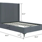 Manhattan Comfort Promenade Mid-Century Modern Velvet Upholstered Full Bed in Gray