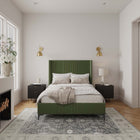 Manhattan Comfort Promenade Mid-Century Modern Velvet Upholstered Full Bed in Moss Green