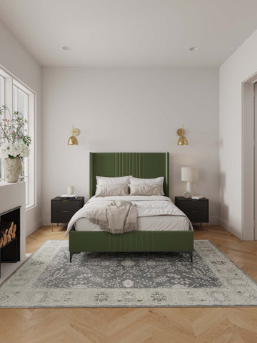 Manhattan Comfort Promenade Mid-Century Modern Velvet Upholstered Full Bed in Moss Green